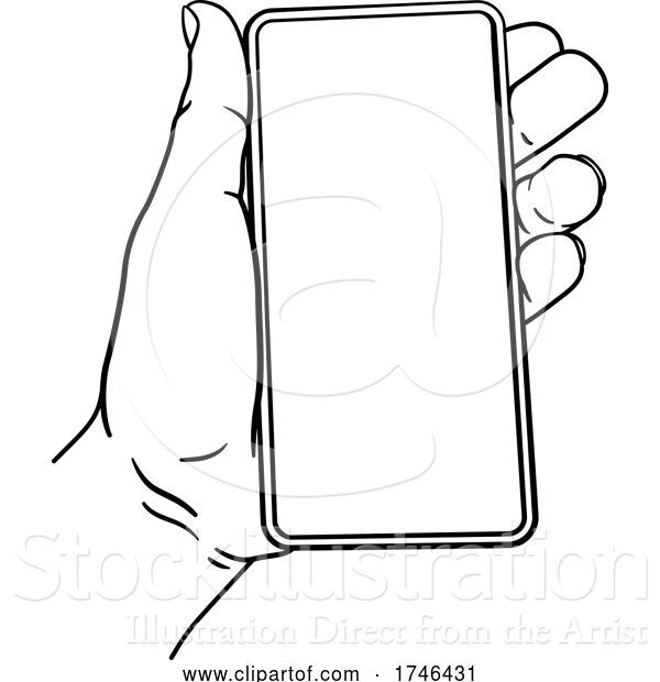 Vector Illustration of Hand Holding Mobile Phone Vintage Style