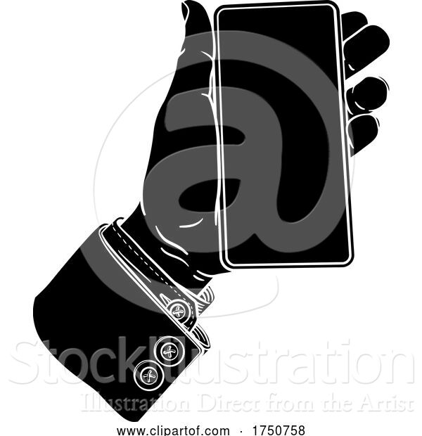 Vector Illustration of Hand Holding Mobile Phone Vintage Style