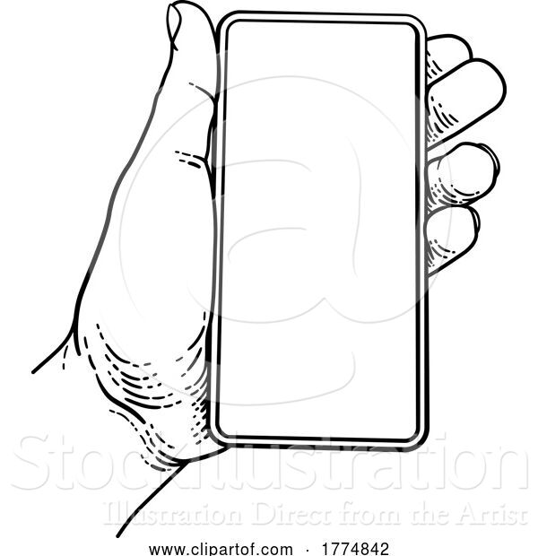 Vector Illustration of Hand Holding Mobile Phone Vintage Style