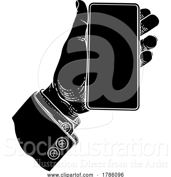 Vector Illustration of Hand Holding Mobile Phone Vintage Style