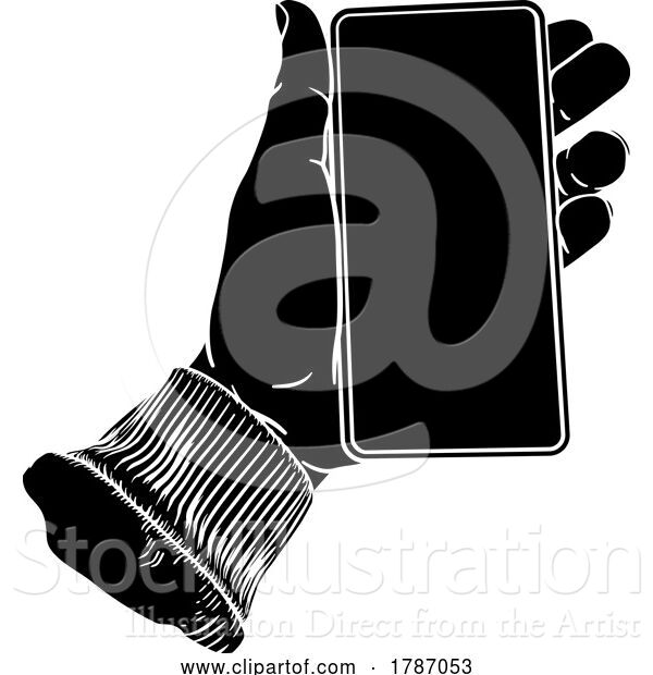 Vector Illustration of Hand Holding Mobile Phone Vintage Style