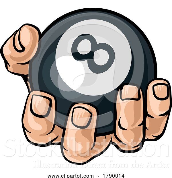 Vector Illustration of Hand Holding Pool Billiards Black 8 Ball