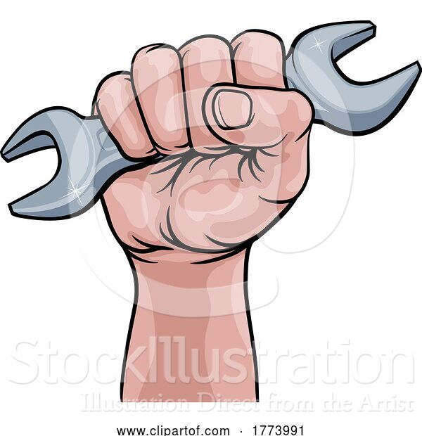 Vector Illustration of Hand Holding Wrench