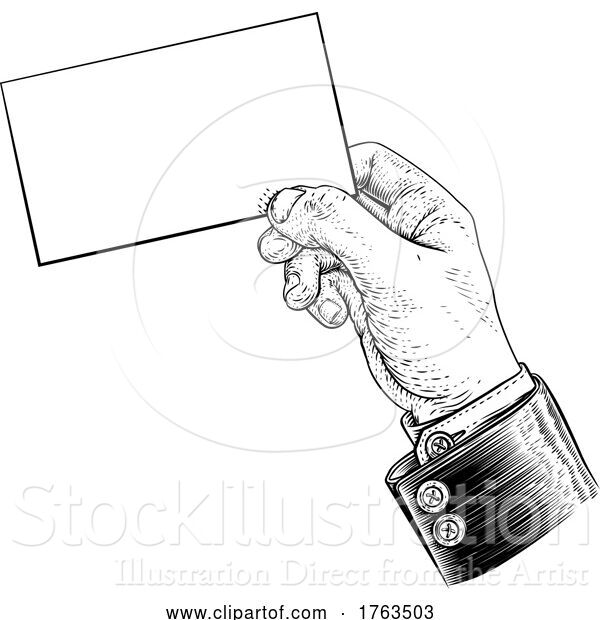 Vector Illustration of Hand in Suit Holding Business Card Letter Flyer