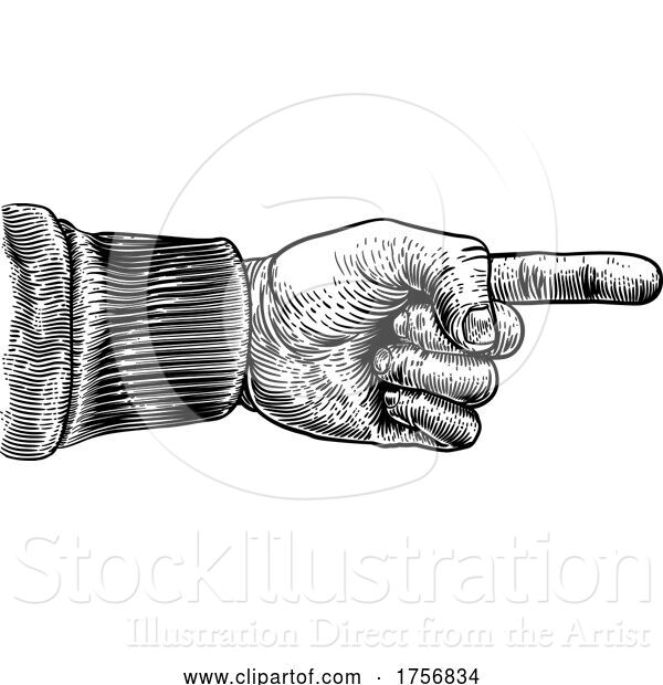 Vector Illustration of Hand Pointing Direction Finger Engraving Woodcut