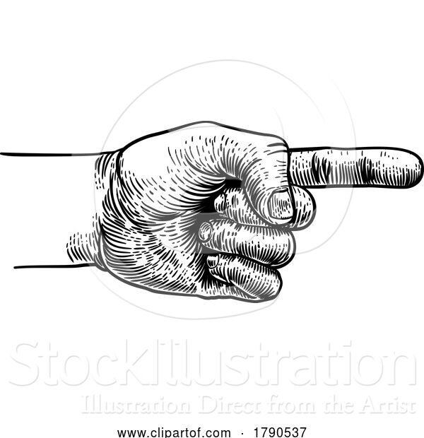 Vector Illustration of Hand Pointing Direction Finger Engraving Woodcut