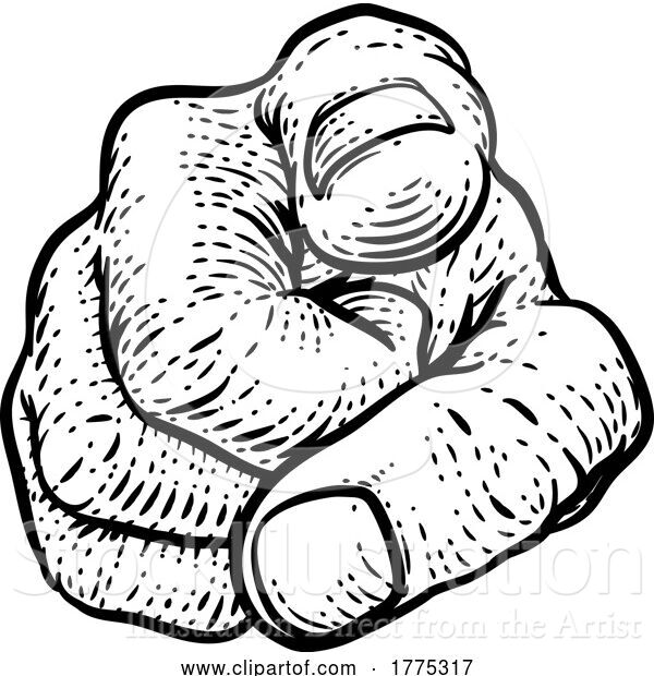 Vector Illustration of Hand Pointing Finger at You Vintage Woodcut Style