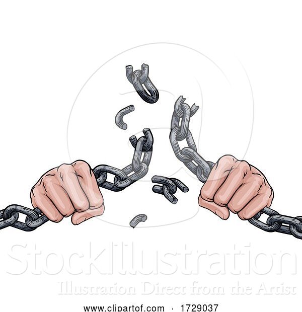 Vector Illustration of Hands Breaking Chain Links Freedom Design