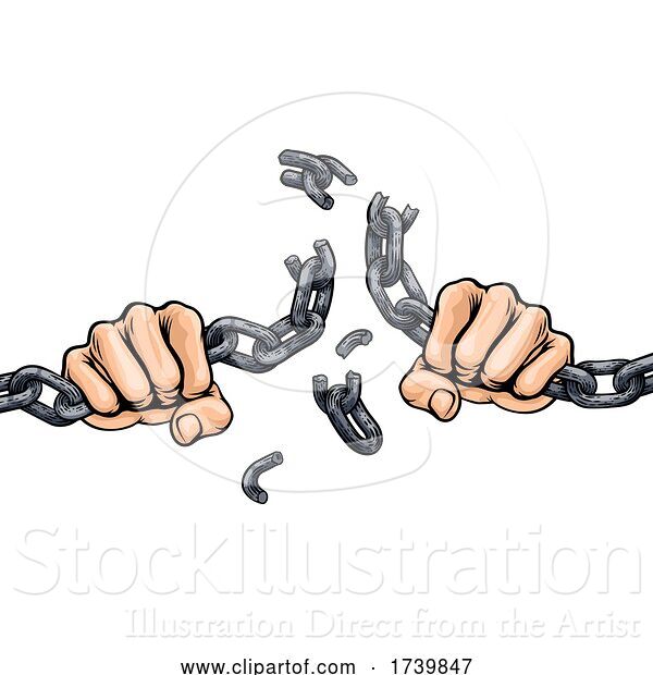 Vector Illustration of Hands Breaking Chain Links Freedom Design