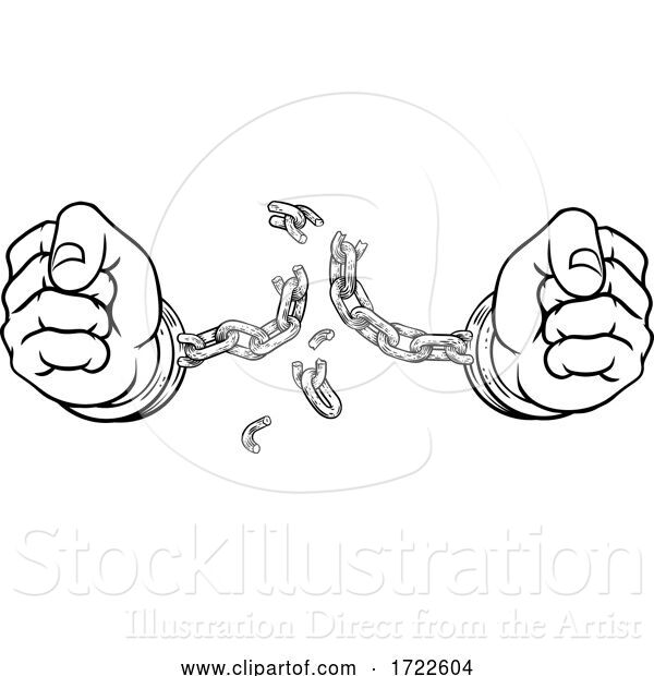 Vector Illustration of Hands Breaking Chain Shackles Cuffs Freedom Design