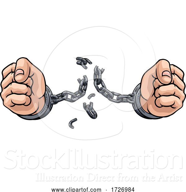 Vector Illustration of Hands Breaking Chain Shackles Cuffs Freedom Design