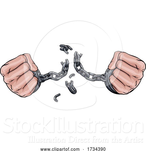 Vector Illustration of Hands Breaking Chain Shackles Cuffs Freedom Design