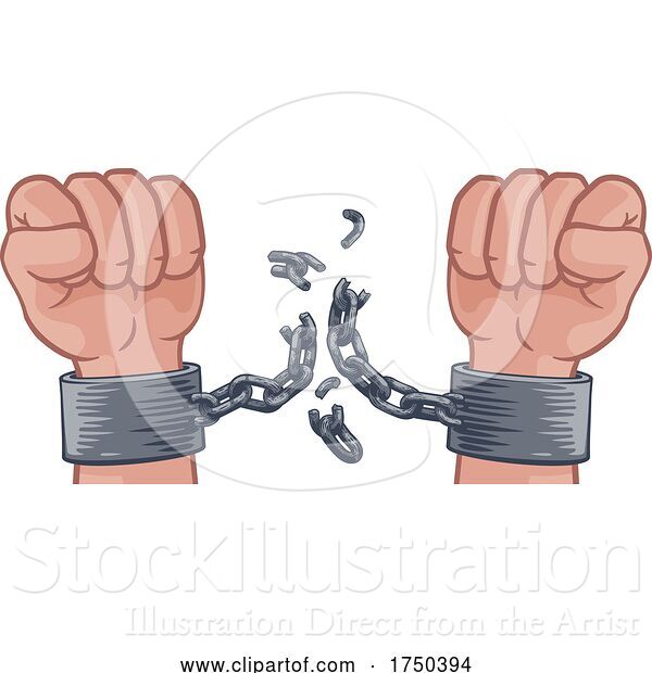 Vector Illustration of Hands Breaking Chain Shackles Cuffs Freedom Design