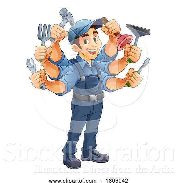 Vector Illustration of Handyman Handy Guy Caretaker Multitasking