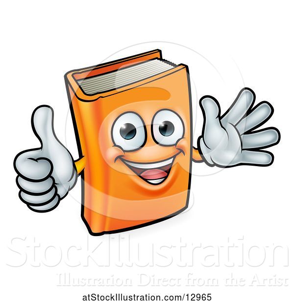 Vector Illustration of Happy Cartoon Book Character Mascot Giving a Thumb up and Waving