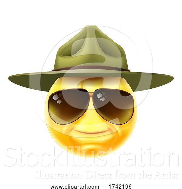 Vector Illustration of Happy Cartoon Drill Sergeant Emoticon Face