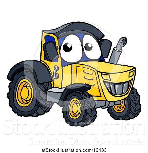 Vector Illustration of Happy Cartoon Tractor Character Mascot