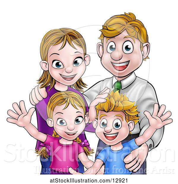 Vector Illustration of Happy Cartoon White Family