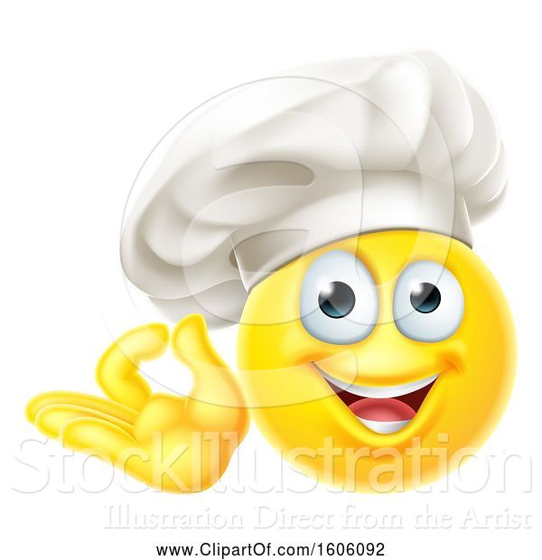 Vector Illustration of Happy Cartoon Yellow Emoji Chef Gesturing Perfect or Ok