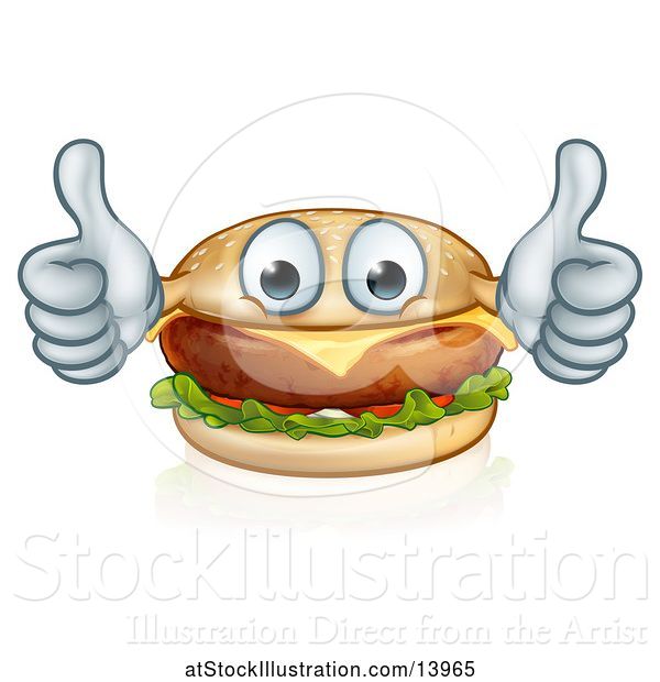 Vector Illustration of Happy Cheeseburger Mascot Holding Two Thumbs up