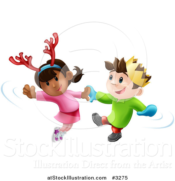 Vector Illustration of Happy Children Dancing to Christmas Music