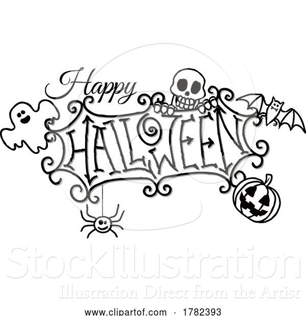 Vector Illustration of Happy Halloween Spooky Sign Design