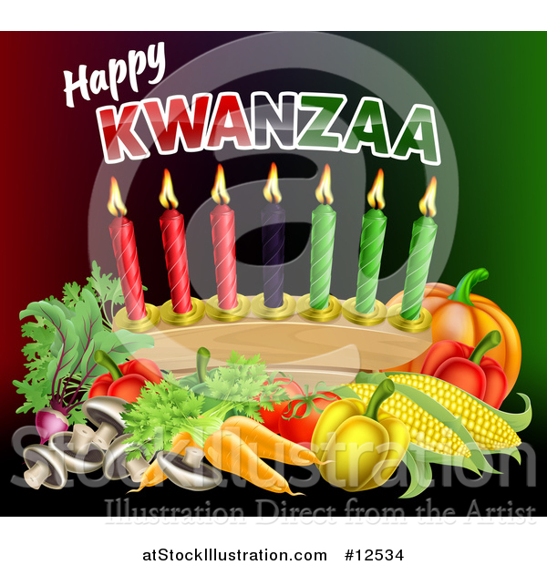 Vector Illustration of Happy Kwanzaa Greeting with Vegetables and Candles