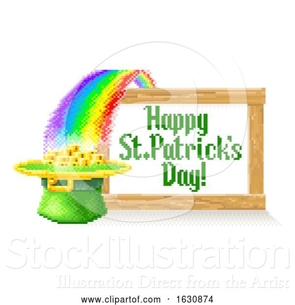 Vector Illustration of Happy St Patricks Day Pixel Art Sign