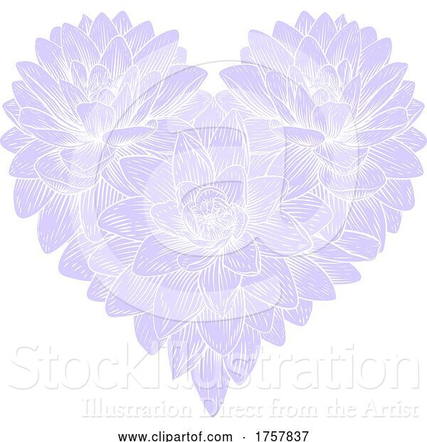 Vector Illustration of Heart Flower Love Floral Vintage Etching