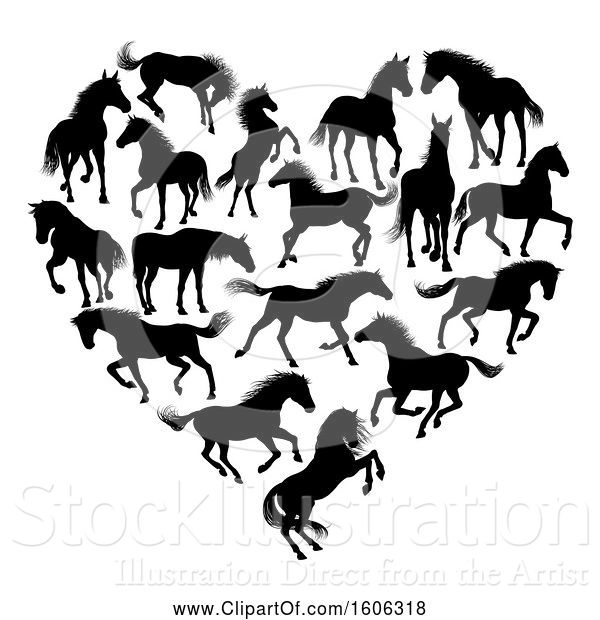 Vector Illustration of Heart Formed of Black Silhouetted Horses