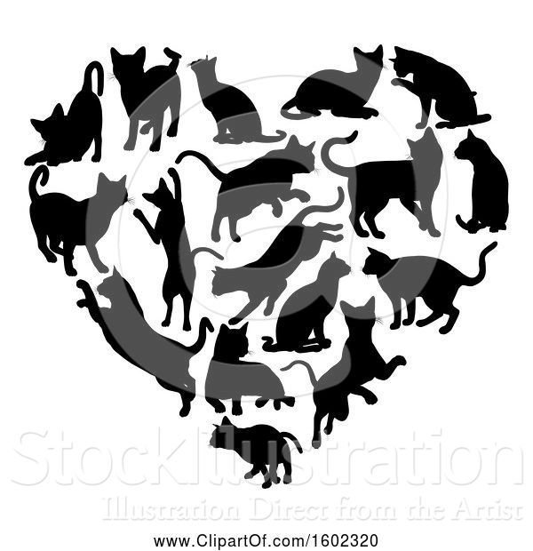 Vector Illustration of Heart Made of Black Silhouetted Cats