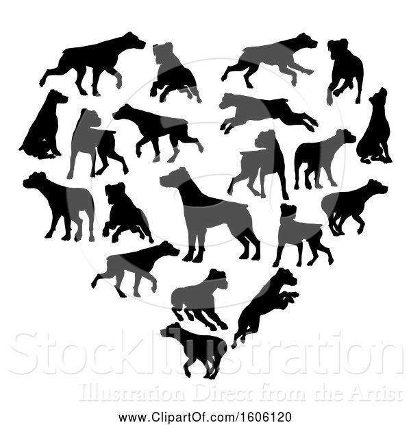 Vector Illustration of Heart Made of Black Silhouetted Dogs