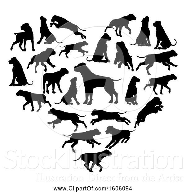 Vector Illustration of Heart Made of Silhouetted Mastiff Dogs