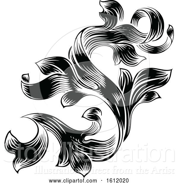 Vector Illustration of Heraldic Floral Filigree Pattern Scroll Design