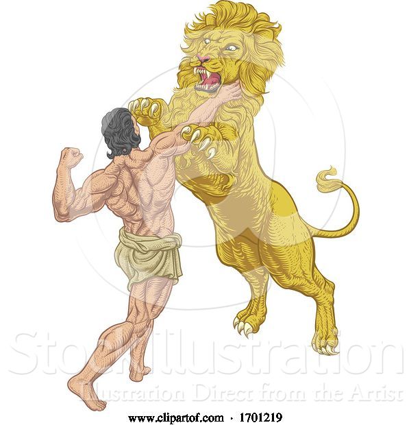 Vector Illustration of Hercules Fighting the Nemean Lion