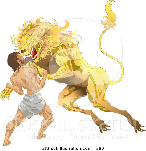Vector Illustration of Hercules Wrestling Nemean Lion During His First Task
