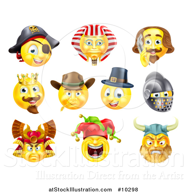 Vector Illustration of Historical Themed Emoji Yellow Smiley Face Emoticons