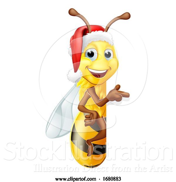 Vector Illustration of Honey Bumble Bee in Santa Christmas Hat