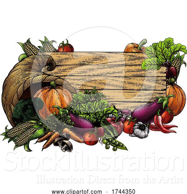 Vector Illustration of Horn of Plenty Garden Vegetable Fresh Produce Sign