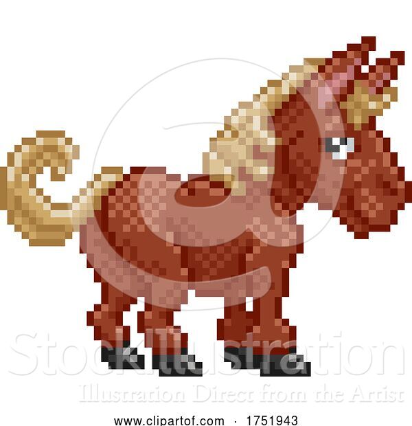 Vector Illustration of Horse Pixel Art Farm Animal Video Game