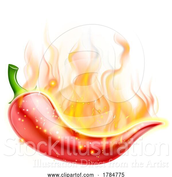 Vector Illustration of Hot Chilli Spicy Flames Pepper on Fire