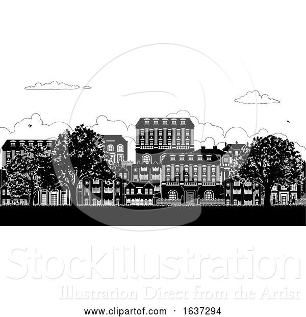 Vector Illustration of Houses Victorian Georgian Silhouettes Row Street