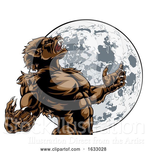 Vector Illustration of Howling Full Moon Werewolf Monster