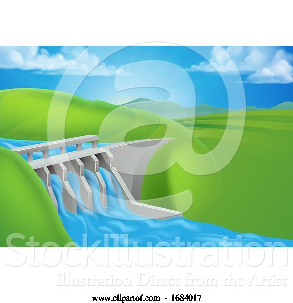 Vector Illustration of Hydro Water Power Dam Generating Electricity