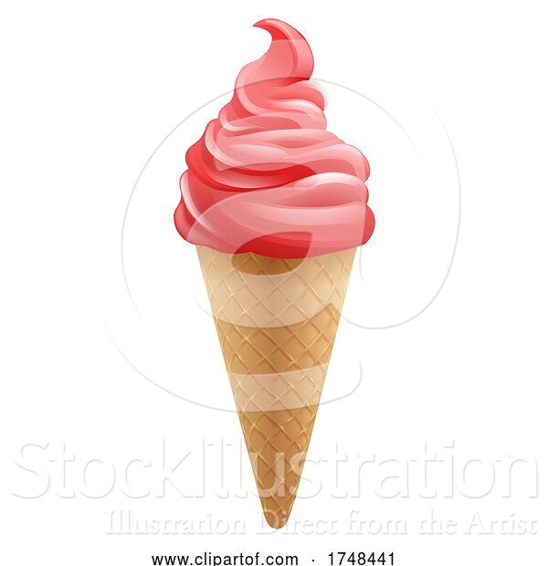 Vector Illustration of Ice Cream Strawberry Frozen Yogurt Icecream Cone