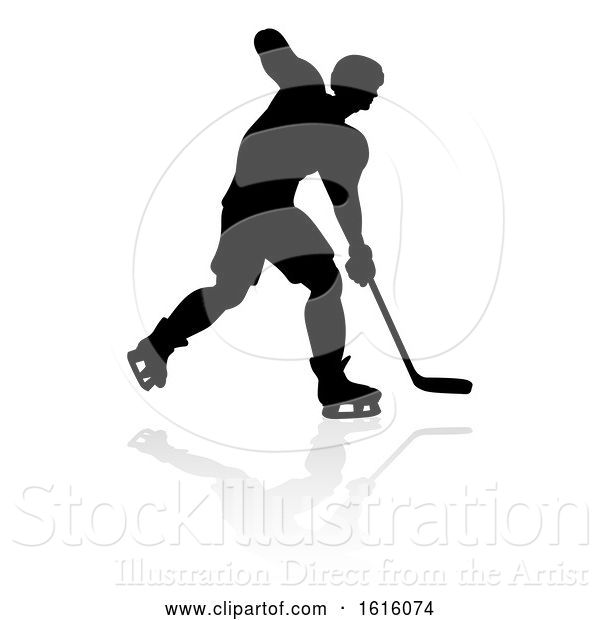 Vector Illustration of Ice Hockey Player Silhouette, on a White Background