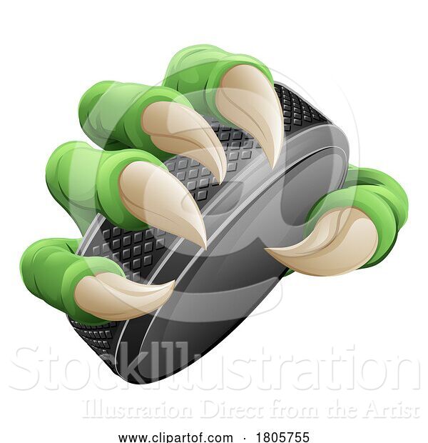 Vector Illustration of Ice Hockey Puck Claw Monster Animal Hand