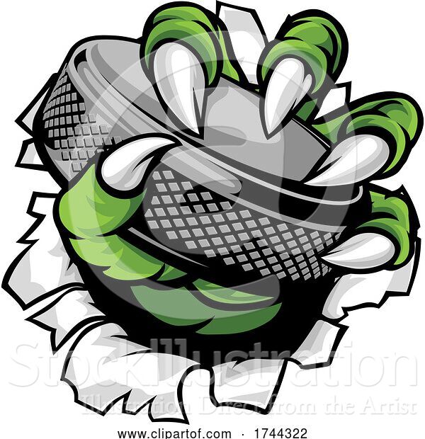 Vector Illustration of Ice Hockey Puck Claw Monster Sports Hand