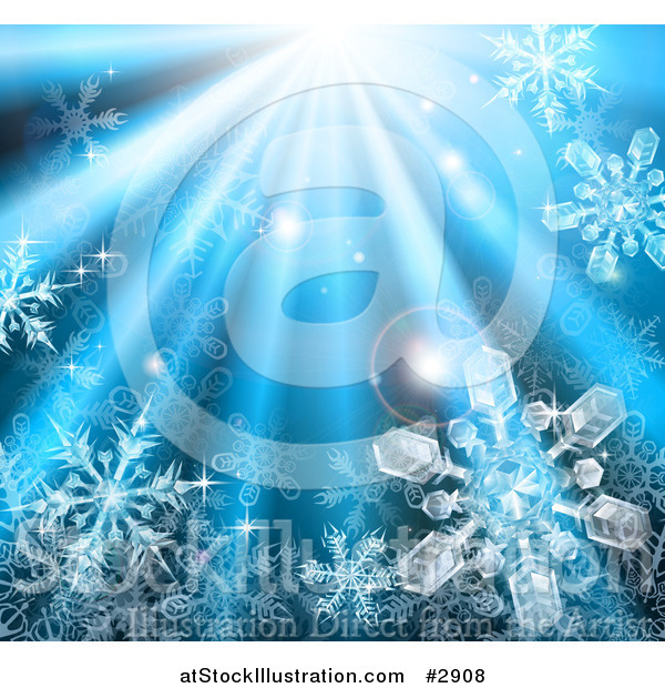 Vector Illustration of Icy Snowflakes in Blue Rays of Light