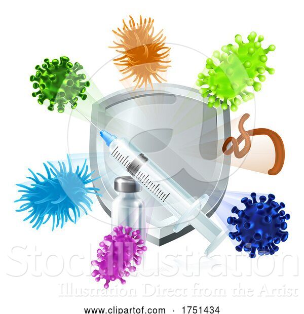 Vector Illustration of Injection Vaccine Medical Virus Bacteria Shield